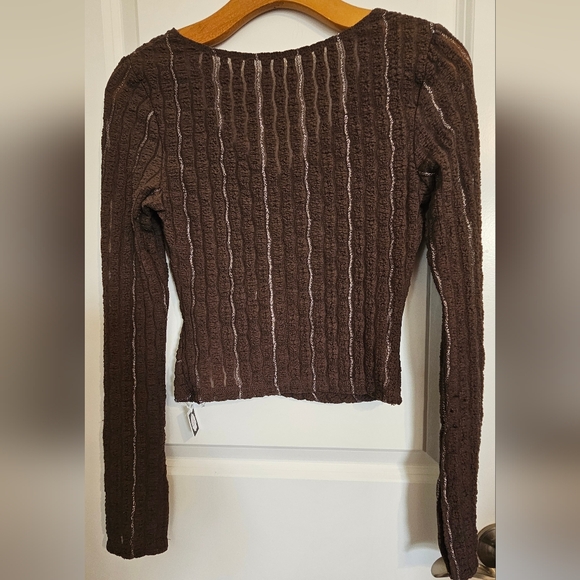 Shein long sleeve brown with silver striped sheer crop top - Picture 2 of 6